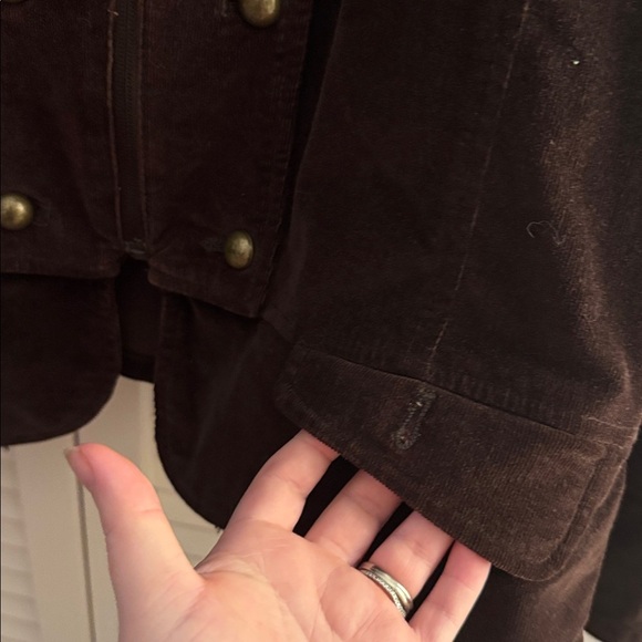 Lena Jeans Brown Corduroy Gold Button Zip Up Jacket GUC No Size Tag - Picture 4 of 4